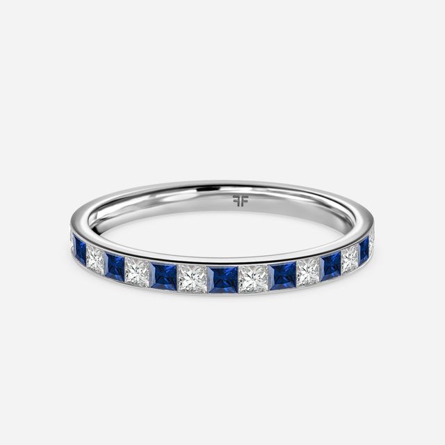 Princess Cut Sapphire And Diamond Wedding Ring  White Gold