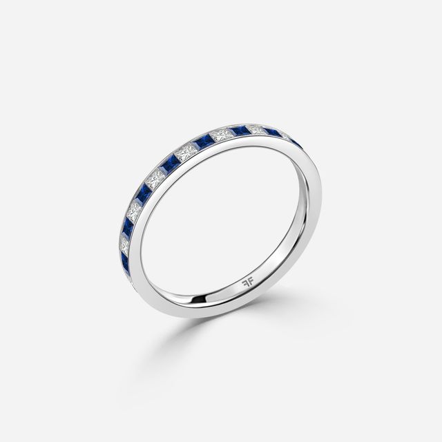 Princess Cut Sapphire And Diamond Wedding Ring  White Gold