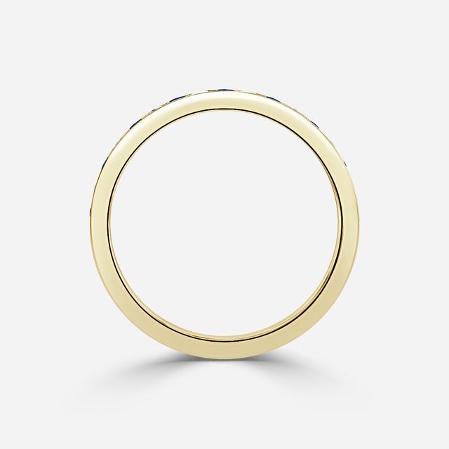Princess Cut Sapphire And Diamond Wedding Ring In Yellow Gold