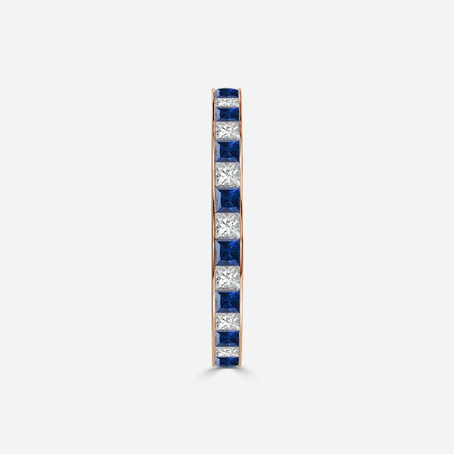 Princess Cut Sapphire And Diamond Wedding Ring Rose Gold