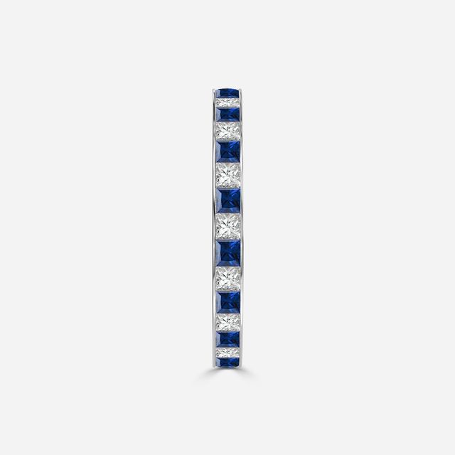 Princess Cut Sapphire And Diamond Wedding Ring  White Gold