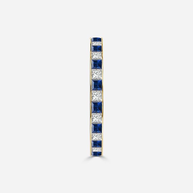 Princess Cut Sapphire And Diamond Wedding Ring In Yellow Gold