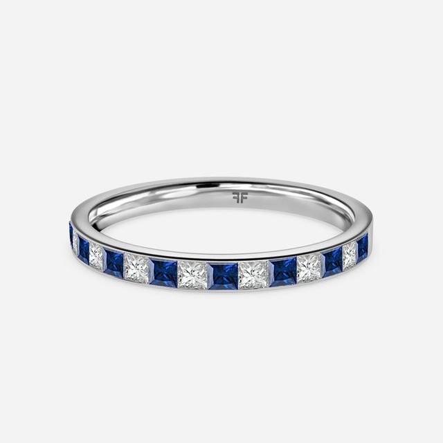 Princess Cut Sapphire And Diamond White Gold Wedding Ring