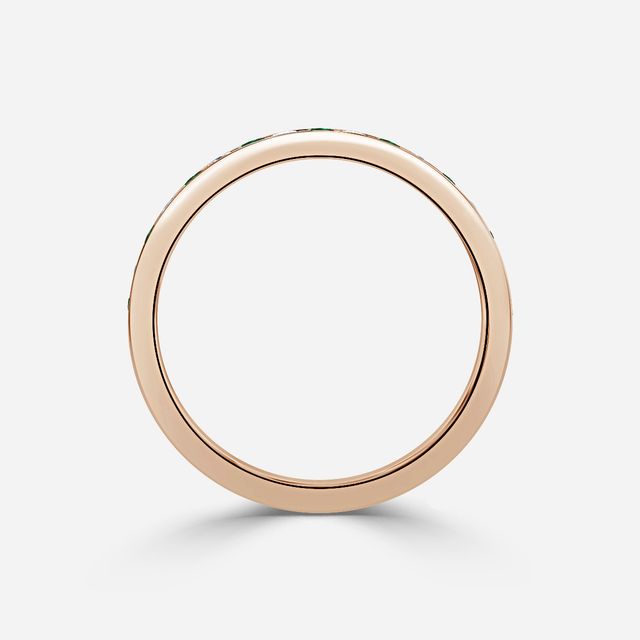 Princess Cut Emerald And Diamond Rose Gold Wedding Ring