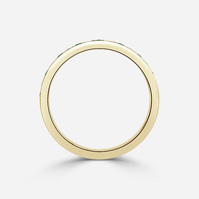 Princess Cut Emerald And Diamond Yellow Gold Wedding Ring