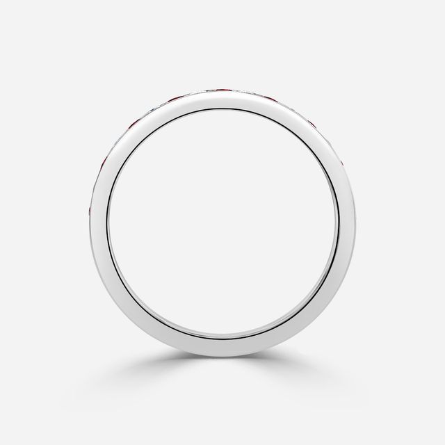 Princess Cut Ruby And Diamond White Gold Wedding Ring