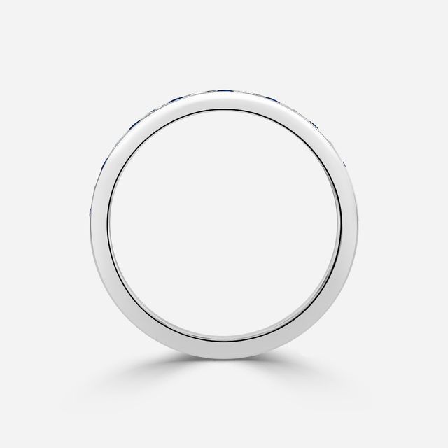 Princess Cut Sapphire And Diamond White Gold Wedding Ring