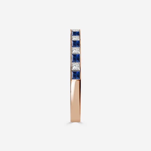 Princess Cut Sapphire And Diamond Rose Gold Wedding Ring