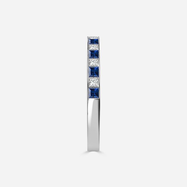 Princess Cut Sapphire And Diamond White Gold Wedding Ring