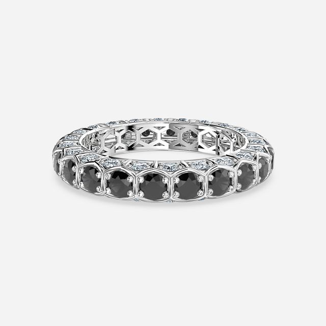 Hexa Black Diamond And Diamond Eternity Ring In Platinum