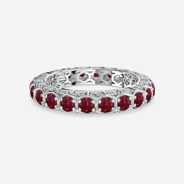 Hexa Ruby and Diamond Eternity Ring In Platinum