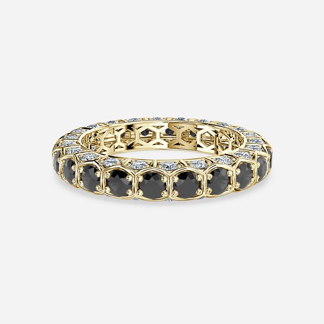 Hexa Black Diamond And Diamond Wedding Ring In Yellow Gold