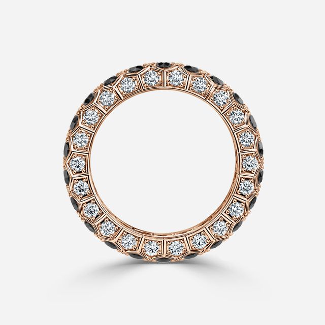 Hexa Black Diamond And Diamond Wedding Ring In Rose Gold