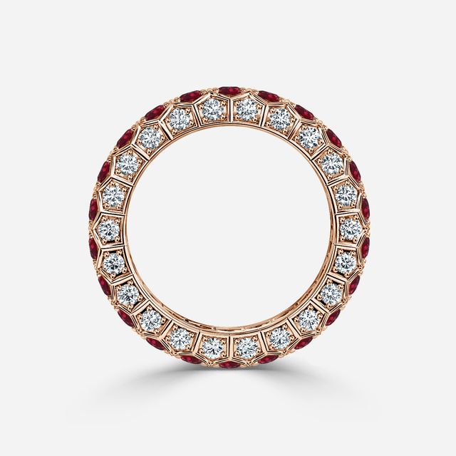Hexa Ruby and Diamond Wedding Ring In Rose Gold