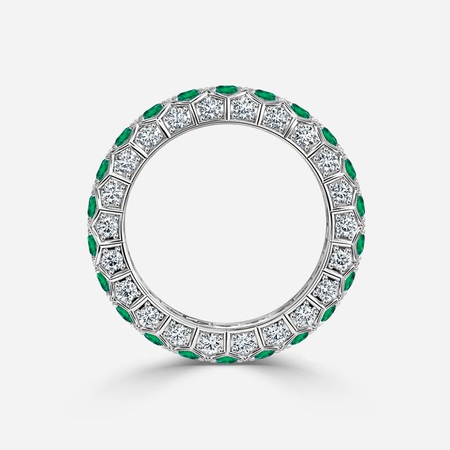 Hexa Green Emerald And Diamond Wedding Ring In Platinum