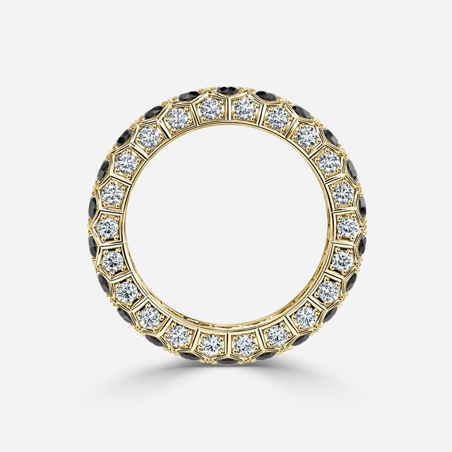 Hexa Black Diamond And Diamond Wedding Ring In Yellow Gold