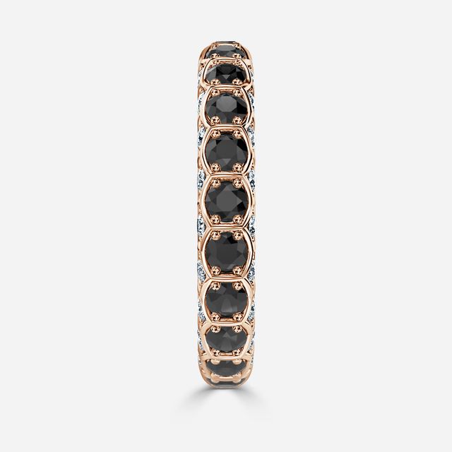 Hexa Black Diamond And Diamond Wedding Ring In Rose Gold