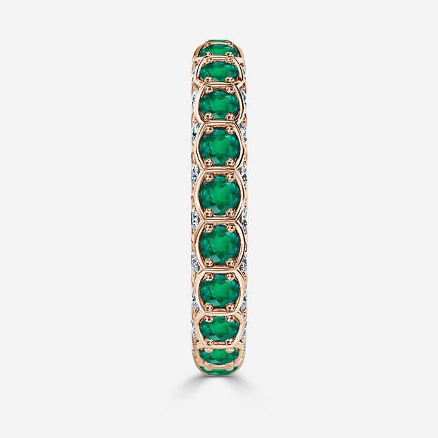 Hexa Green Emerald And Diamond Wedding Ring In Rose Gold