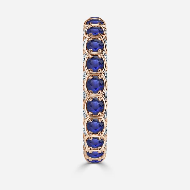 Hexa Blue Sapphire And Diamond Wedding Ring In Rose Gold