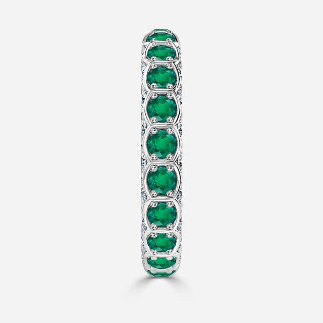 Hexa Green Emerald And Diamond Wedding Ring In Platinum