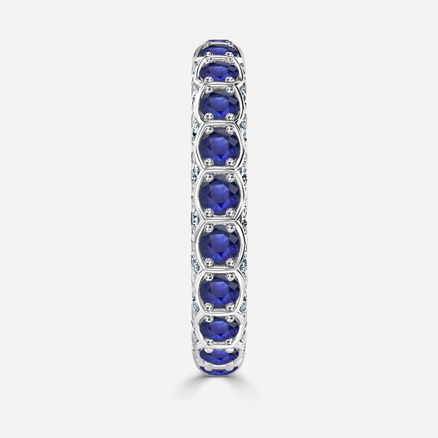 Hexa Blue Sapphire And Diamond Wedding Ring In White Gold