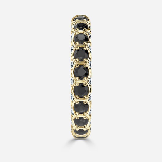 Hexa Black Diamond And Diamond Wedding Ring In Yellow Gold