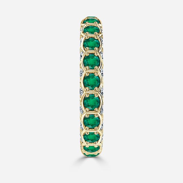 Hexa Green Emerald And Diamond Wedding Ring In Yellow Gold