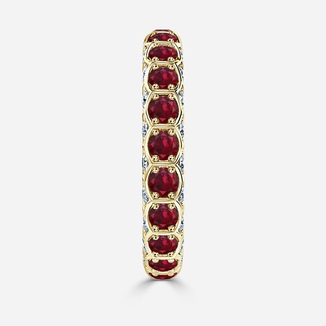 Hexa Ruby and Diamond Eternity Ring In Yellow Gold