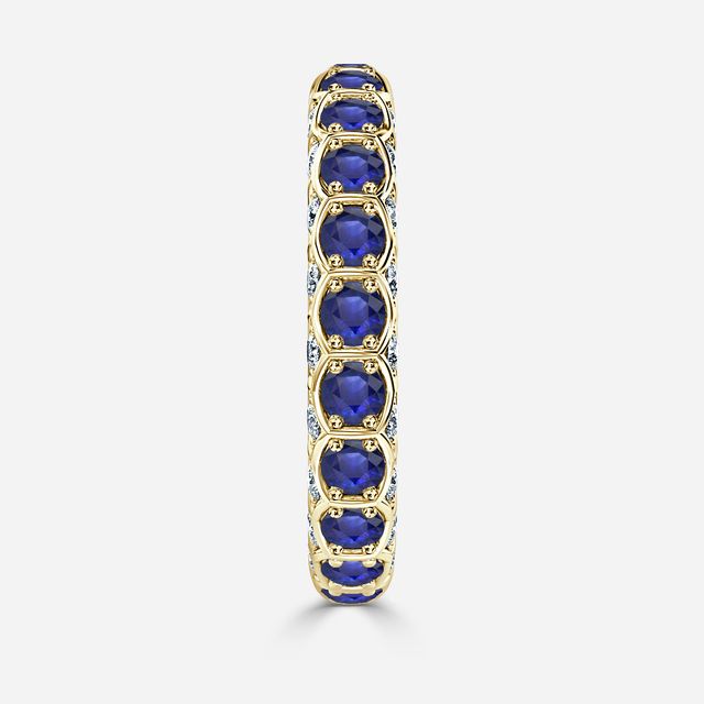 Hexa Blue Sapphire And Diamond Wedding Ring In Yellow Gold