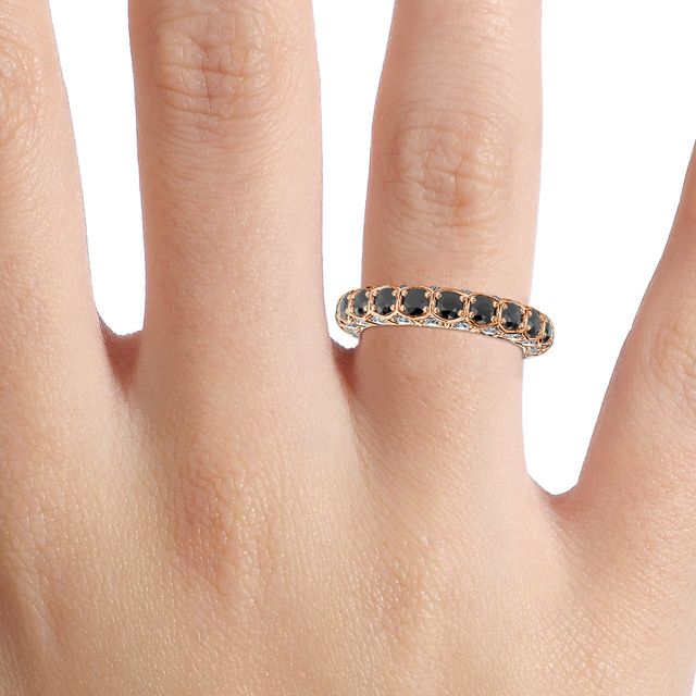 Hexa Black Diamond And Diamond Wedding Ring In Rose Gold
