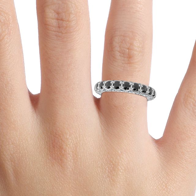 Hexa Black Diamond And Diamond Eternity Ring In Platinum