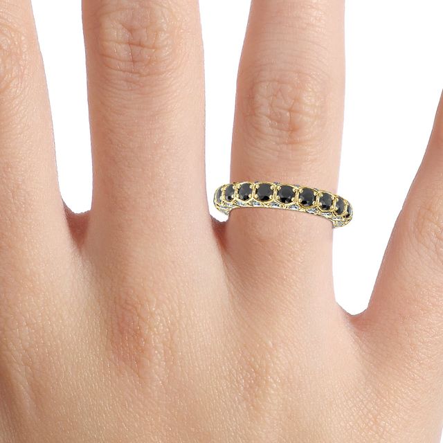 Hexa Black Diamond And Diamond Wedding Ring In Yellow Gold