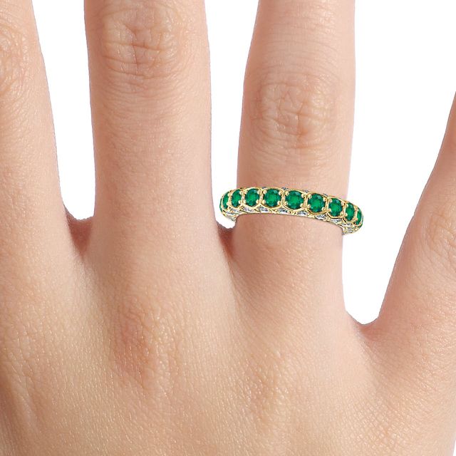 Hexa Green Emerald And Diamond Wedding Ring In Yellow Gold