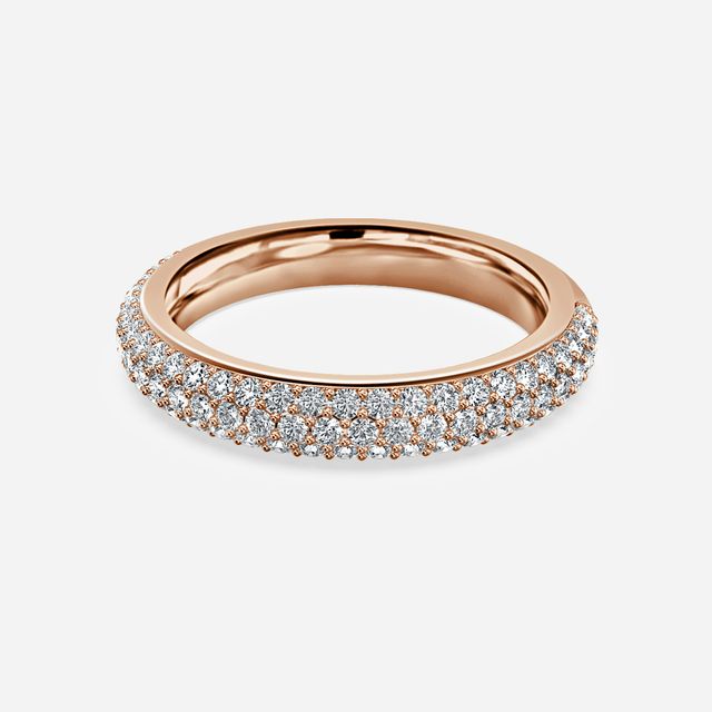 Three Row Diamond French Pave Set Wedding Ring In Rose Gold