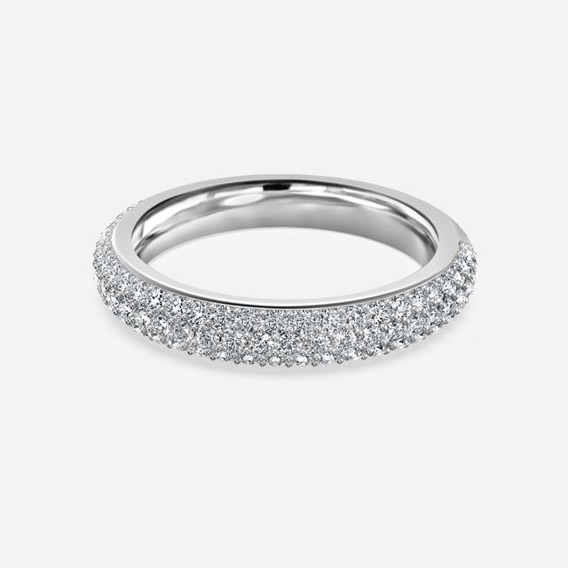Three Row Diamond French Pave Set Wedding Ring In White Gold