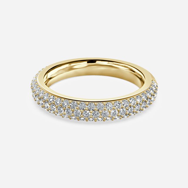 Three Row Diamond French Pave Set Wedding Ring In Yellow Gold