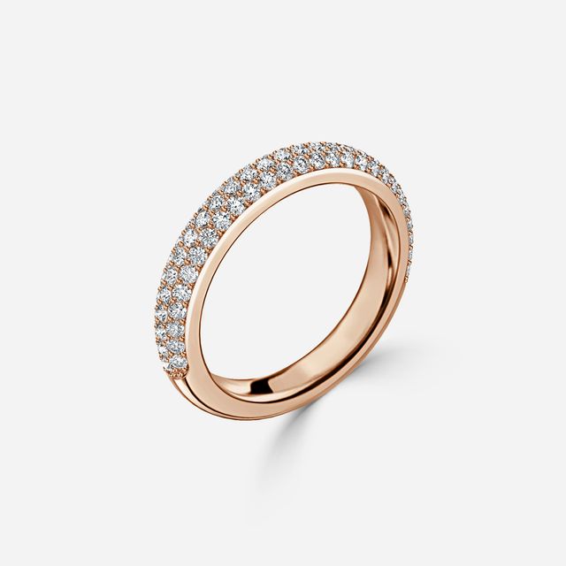 Three Row Diamond French Pave Set Wedding Ring In Rose Gold