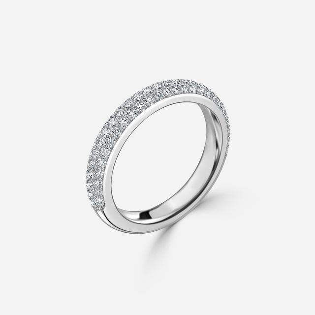 Three Row Diamond French Pave Set Wedding Ring In White Gold