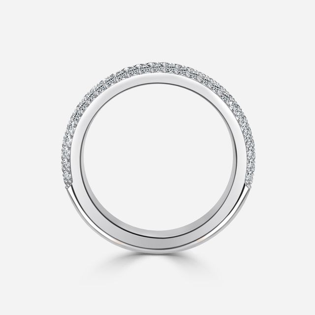 Three Row Diamond French Pave Set Wedding Ring In White Gold