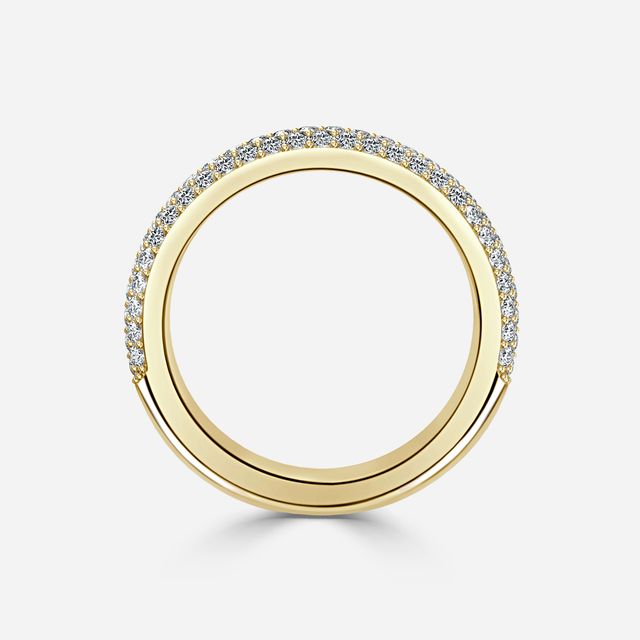 Three Row Diamond French Pave Set Wedding Ring In Yellow Gold