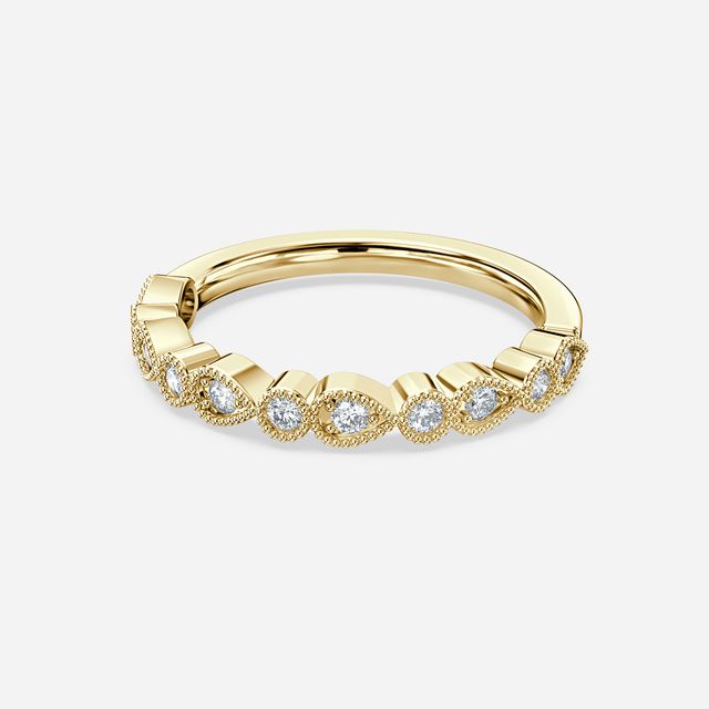 Vintage Milgrain Diamond Wedding Ring In Yellow Gold