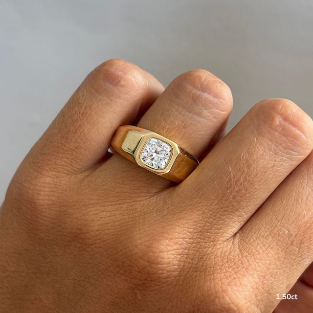 Bezel Set Men's Engagement Ring In Yellow Gold
