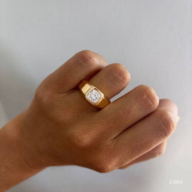 Bezel Set Men's Engagement Ring In Yellow Gold