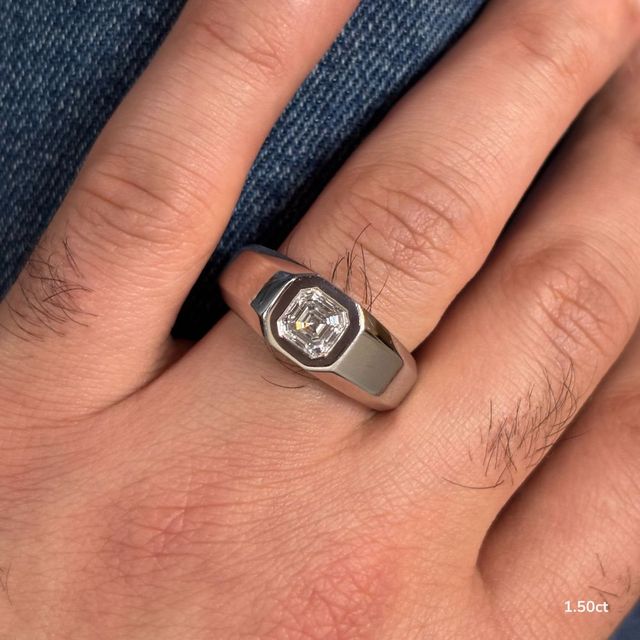 Bezel Set Men's Engagement Ring In White Gold