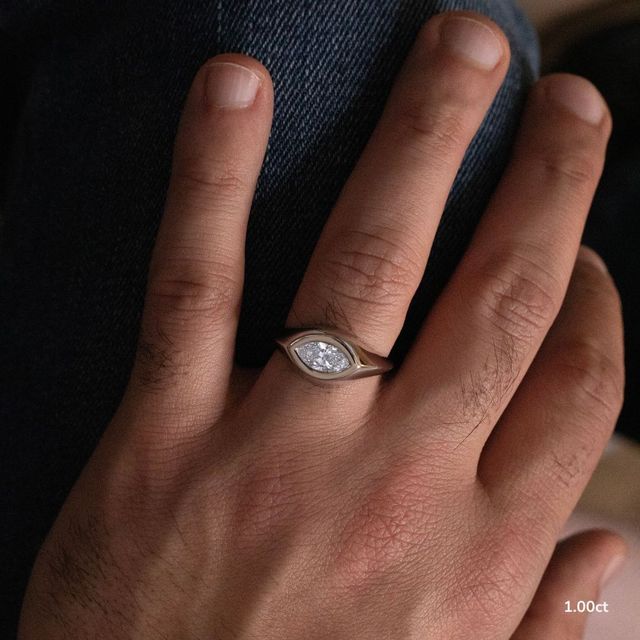 Bezel Set Men's Engagement Ring In White Gold