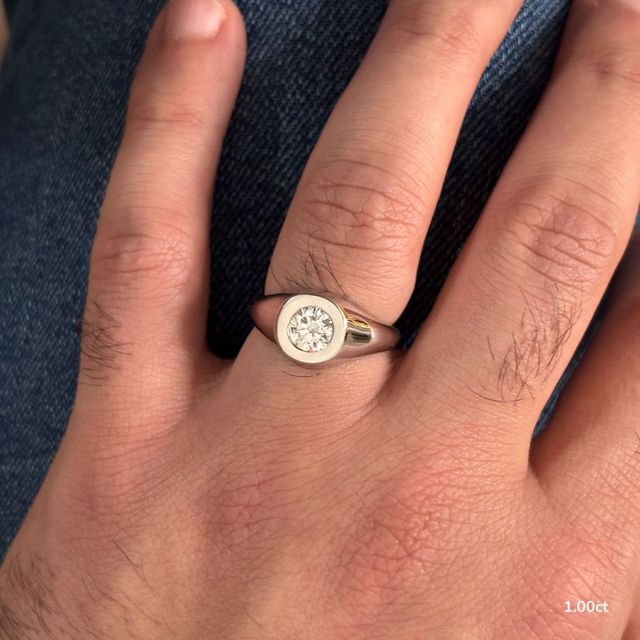 Bezel Set Men's Engagement Ring In White Gold