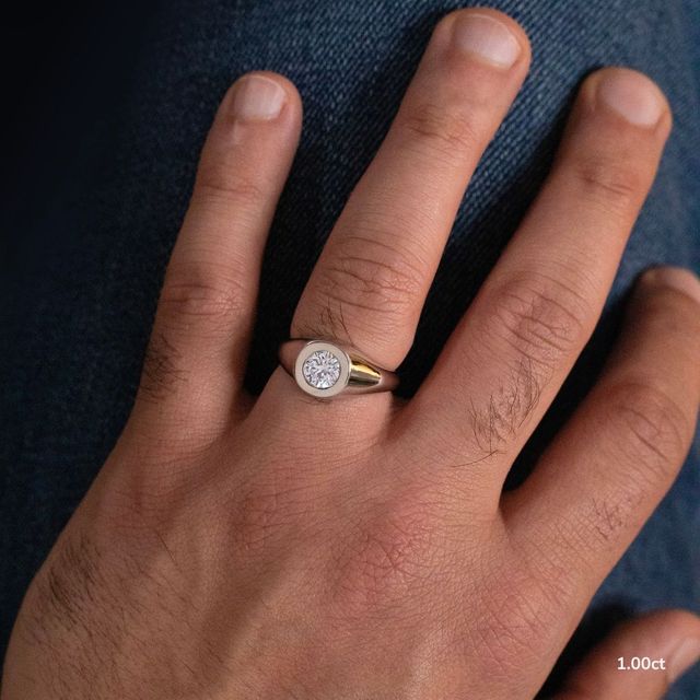 Bezel Set Men's Engagement Ring In White Gold
