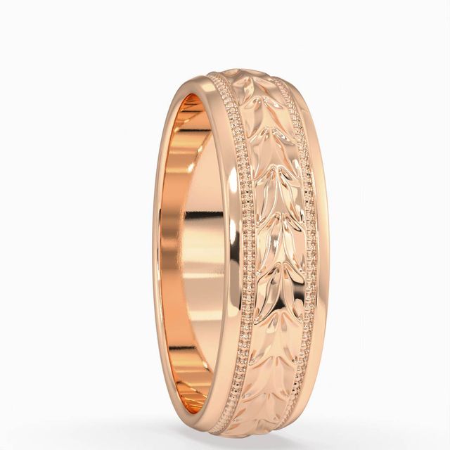 Ares Rose Gold Carved Milgrain Gents Wedding Ring