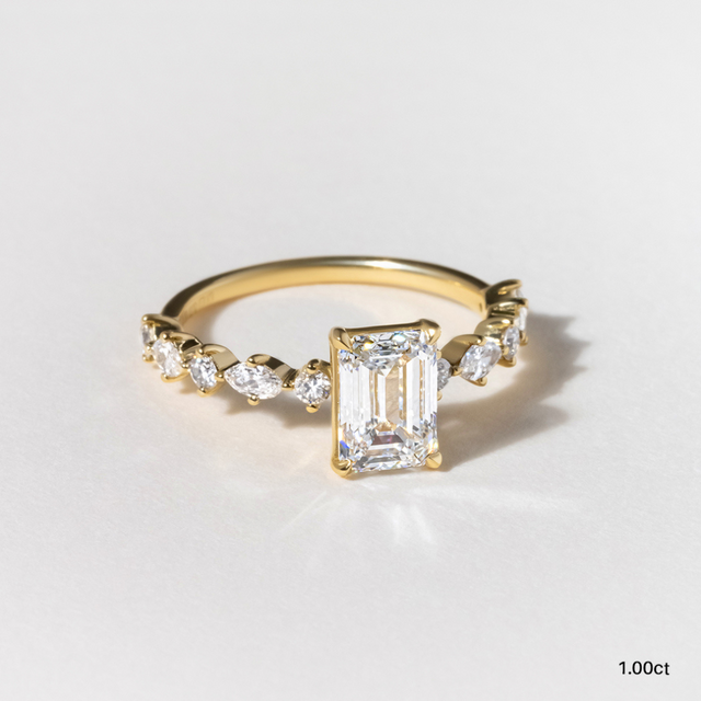 Laura Yellow Gold Marquise And Round Diamond Band Engagement Ring