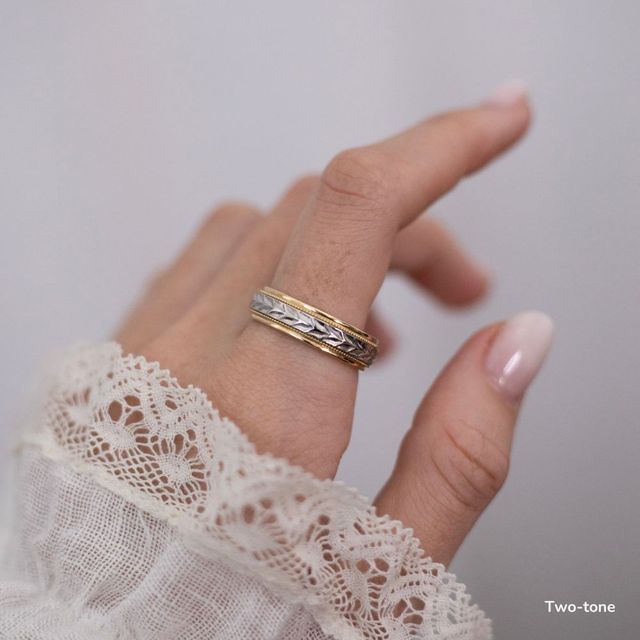 Ares Yellow Gold Carved Milgrain Gents Wedding Ring